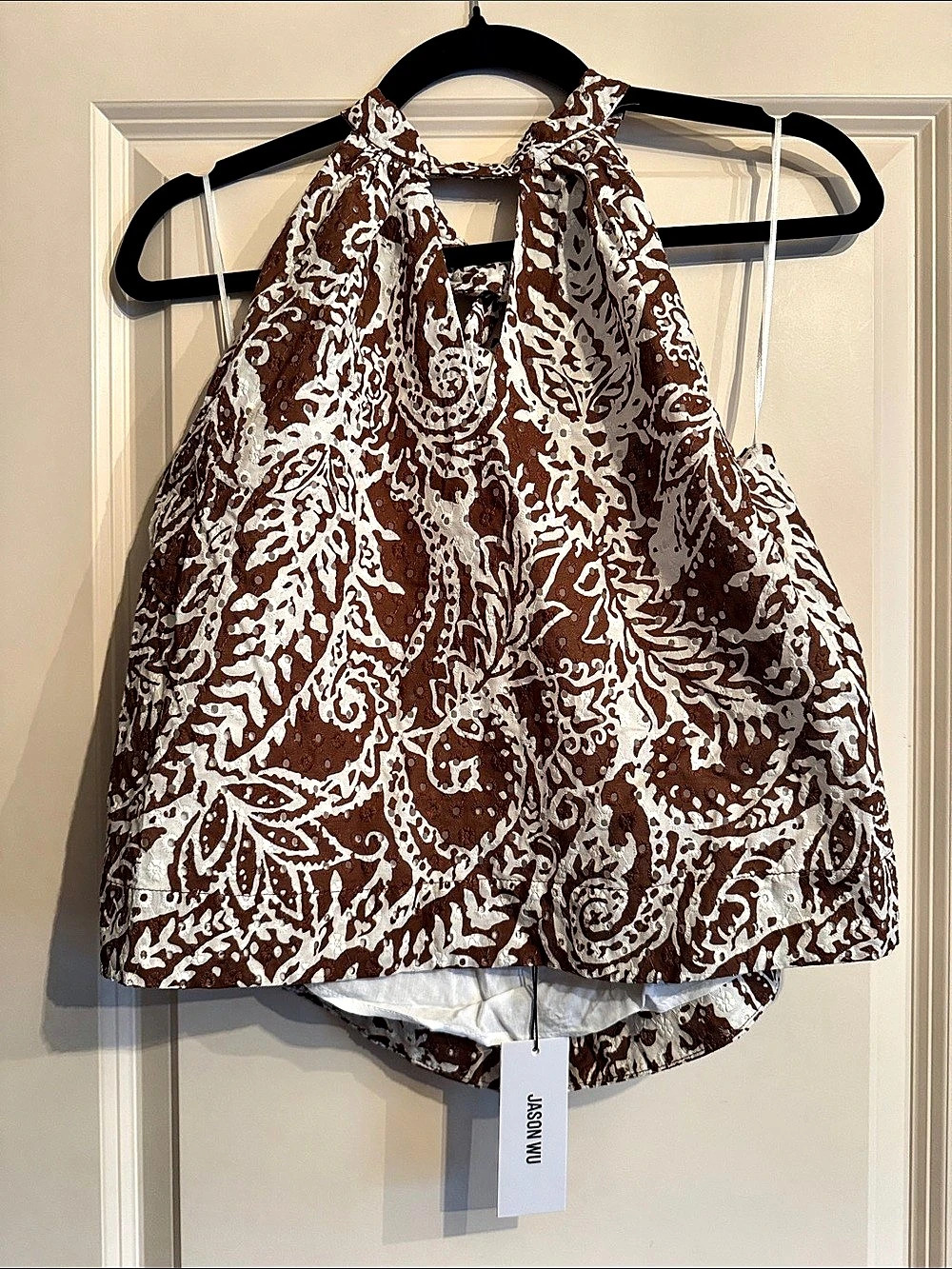 NWTS - Jason Wu - Eyelet Halter Tank Brown & White - Size Large